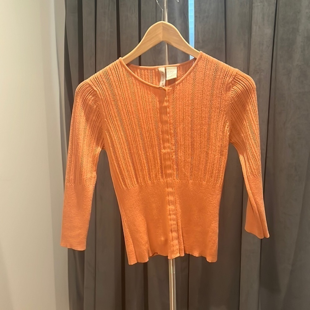 Vintage Y2K 3/4 sleeve cardigan open knit stripes